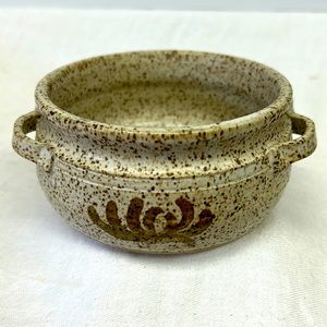 Stamped art pottery handmade glazed two handled bowl